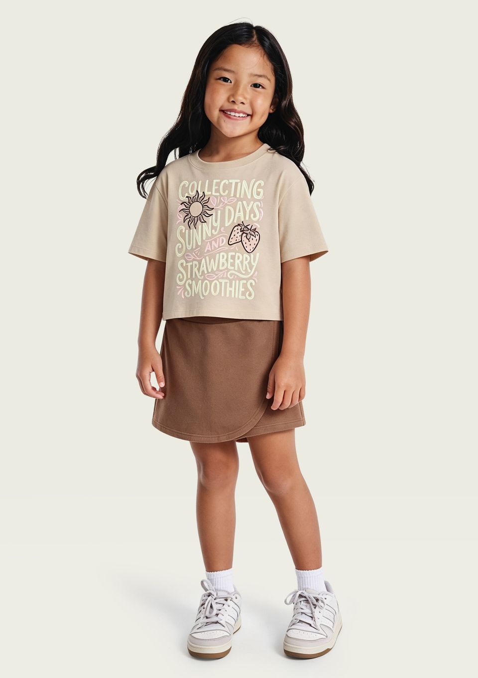 Conjunto Infantil Menina com Shorts Saia - Nude