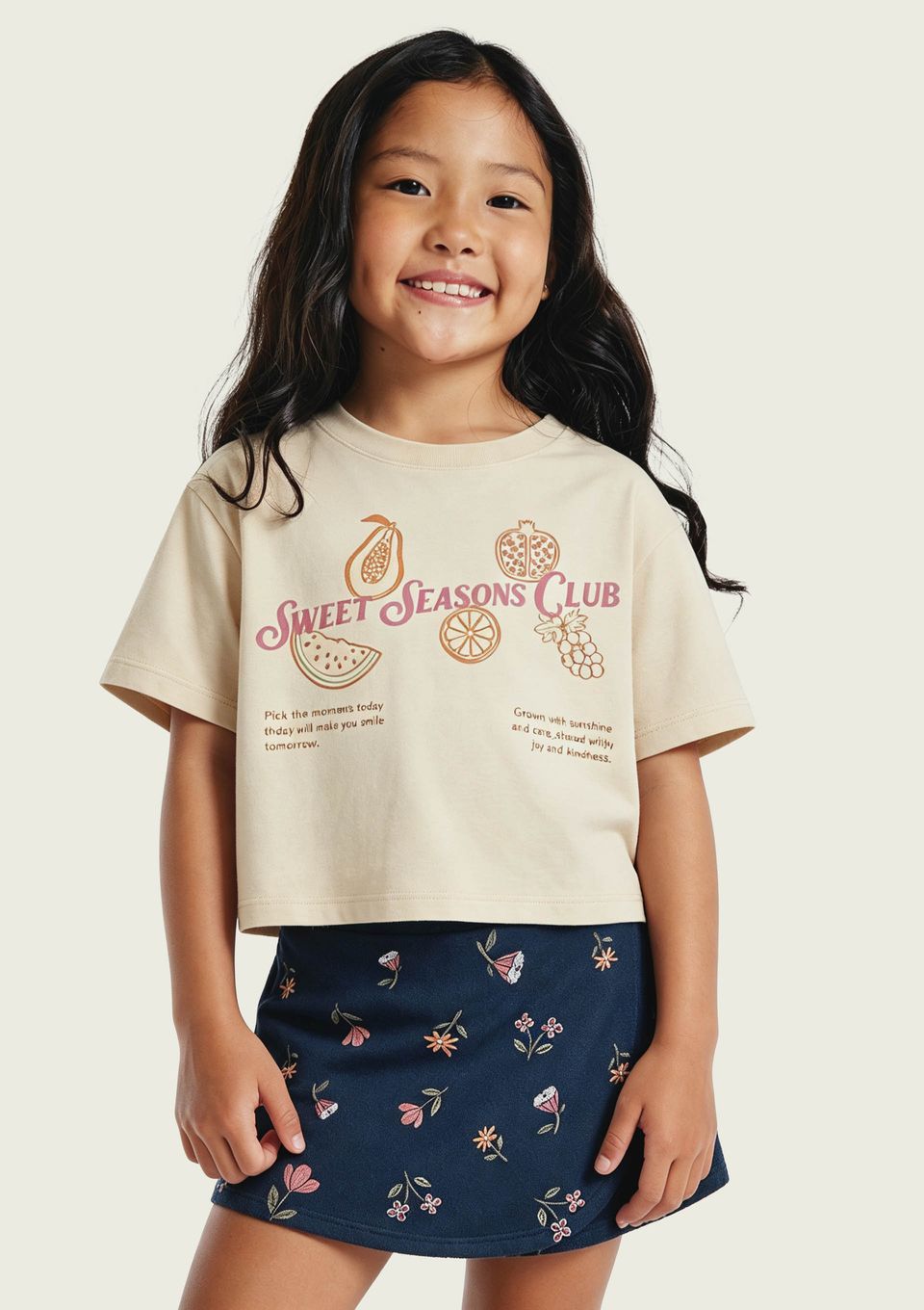Conjunto Curto Infantil Menina Estampado - Creme