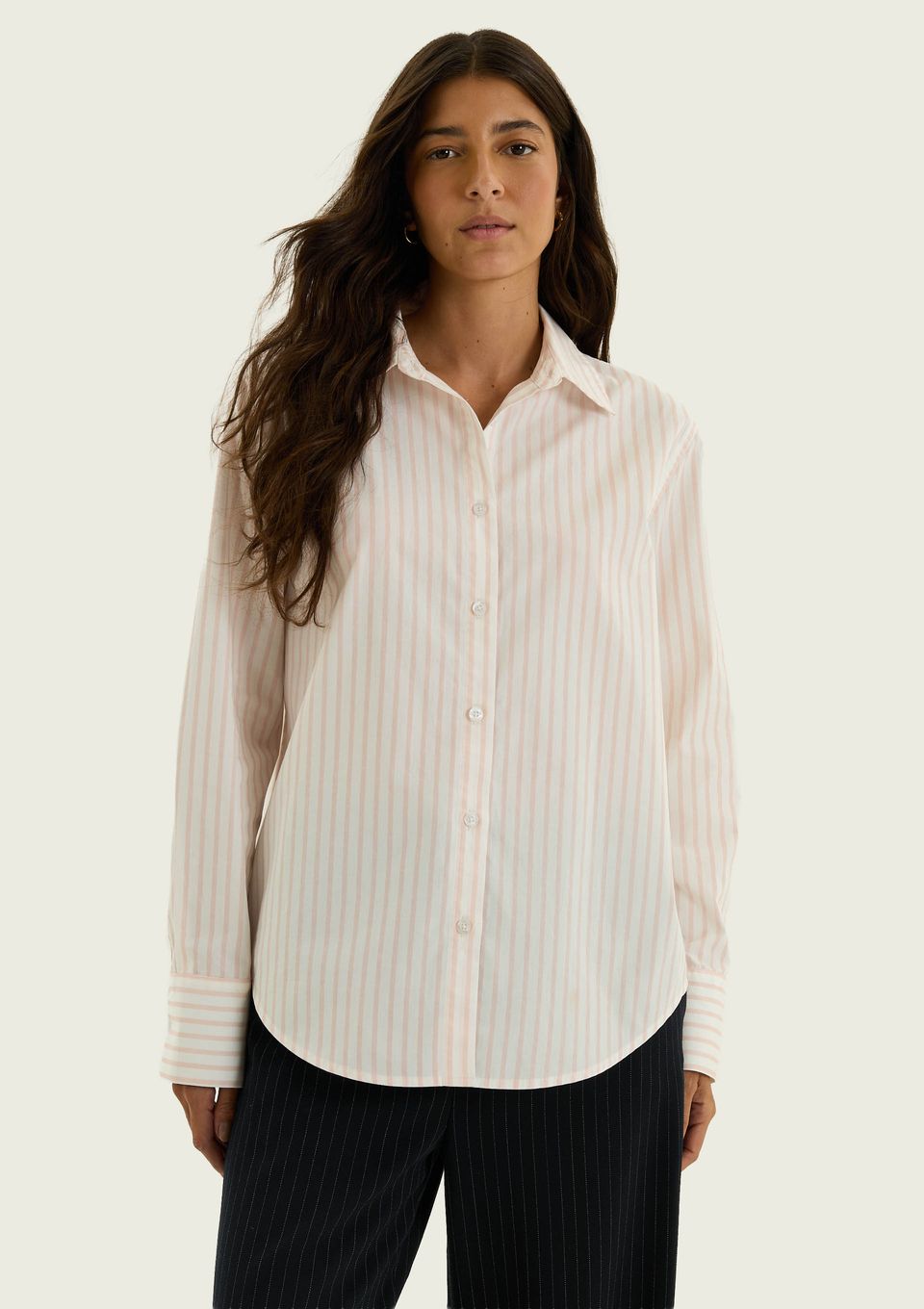Camisa Feminina Manga Longa Slim Listrada - Salmão