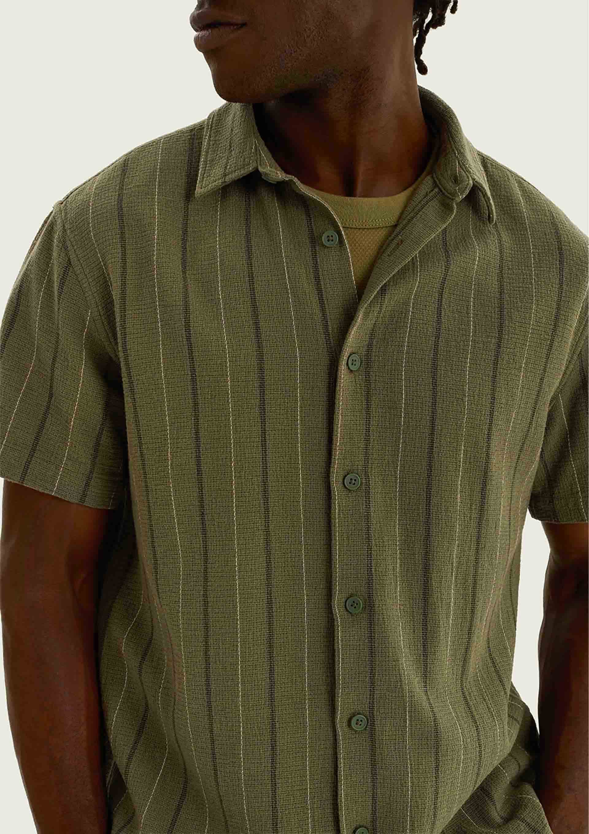 Camisa Masculina Manga Curta Comfort Listrada - Verde — Hering