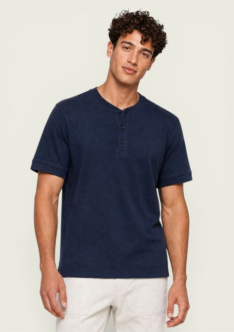 Camiseta Masculina Henley em Tricô Flamê - Azul — Hering