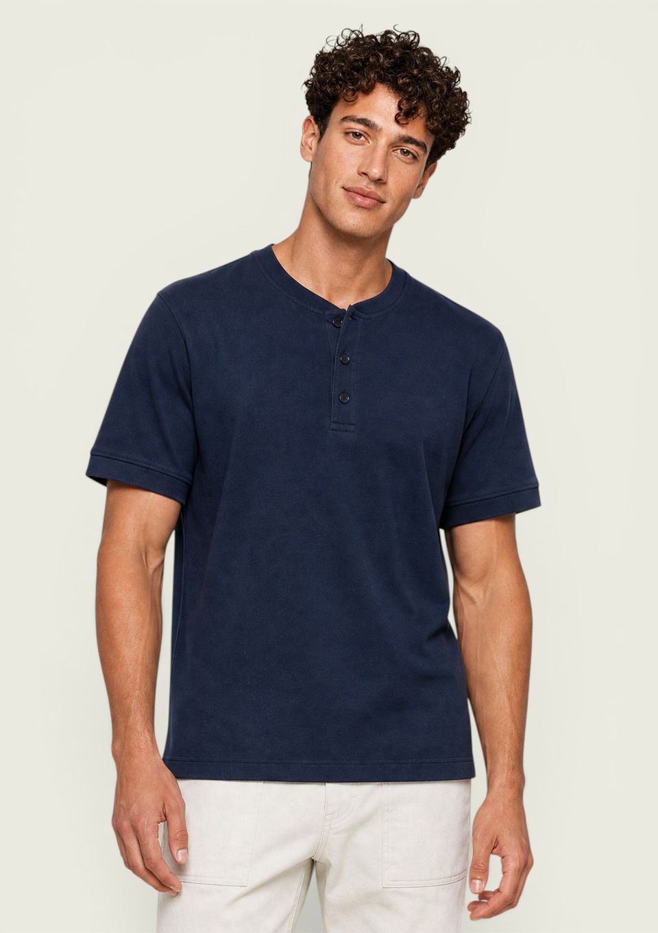 Camiseta Masculina Henley em Tricô Flamê - Azul