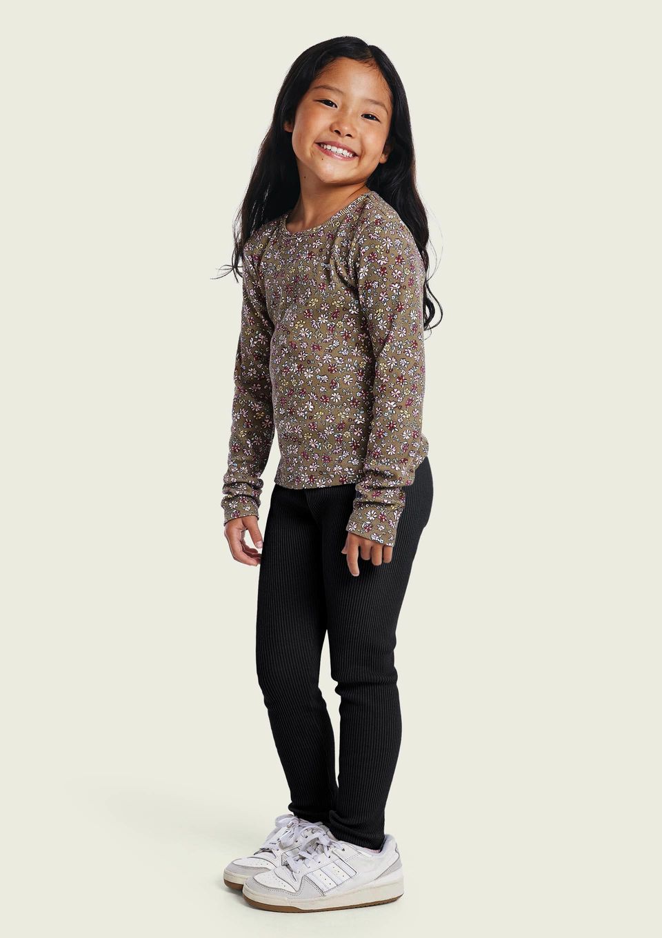 Calça Legging Infantil Menina em Ribana Canelada - Preto