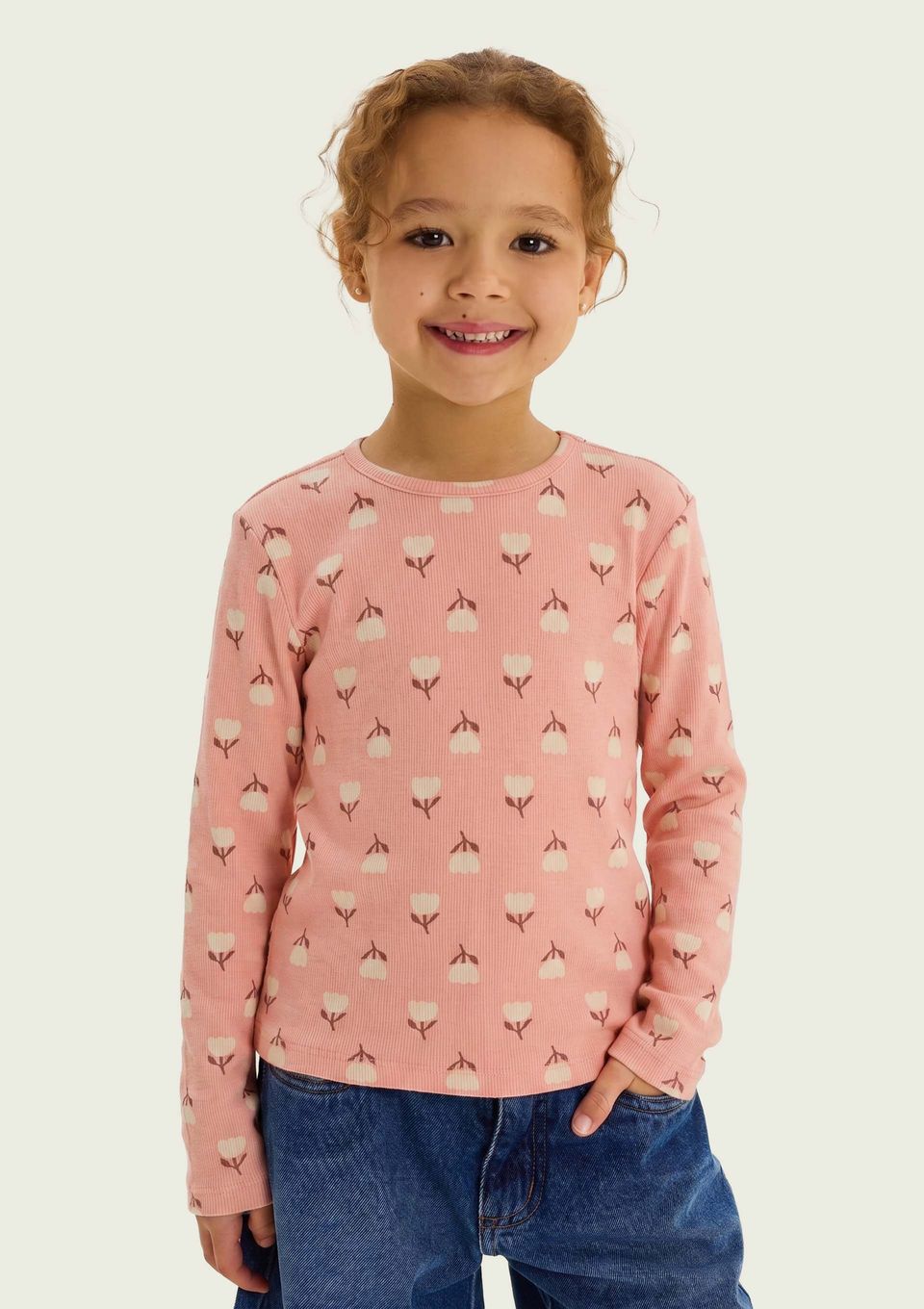 Blusa Infantil Menina Manga Longa em Ribana - Rosa
