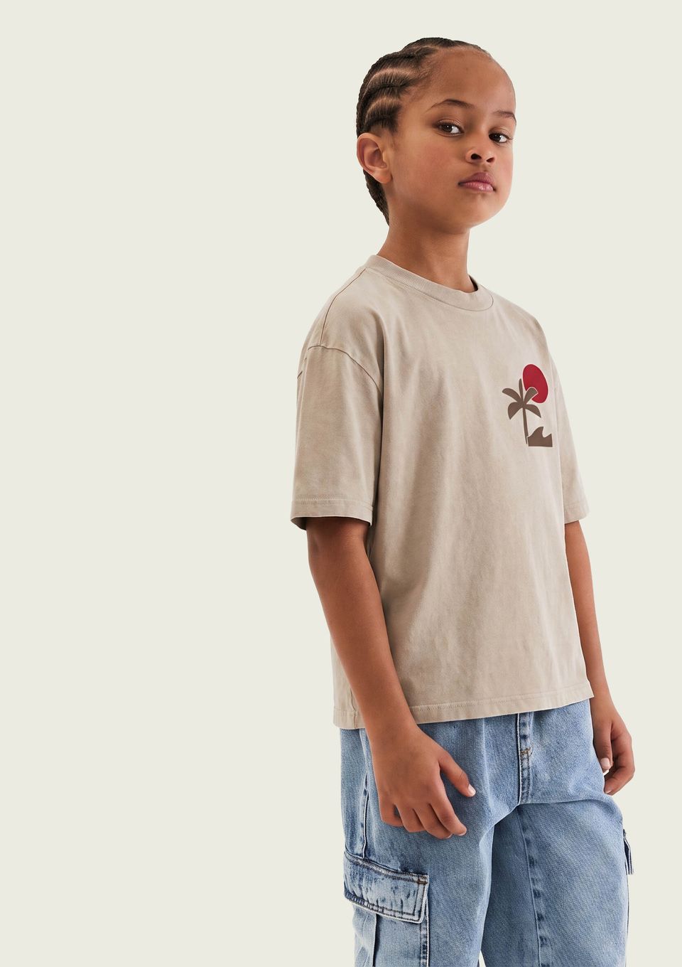 Camiseta Infantil Menino Estampada em Algodão - Bege