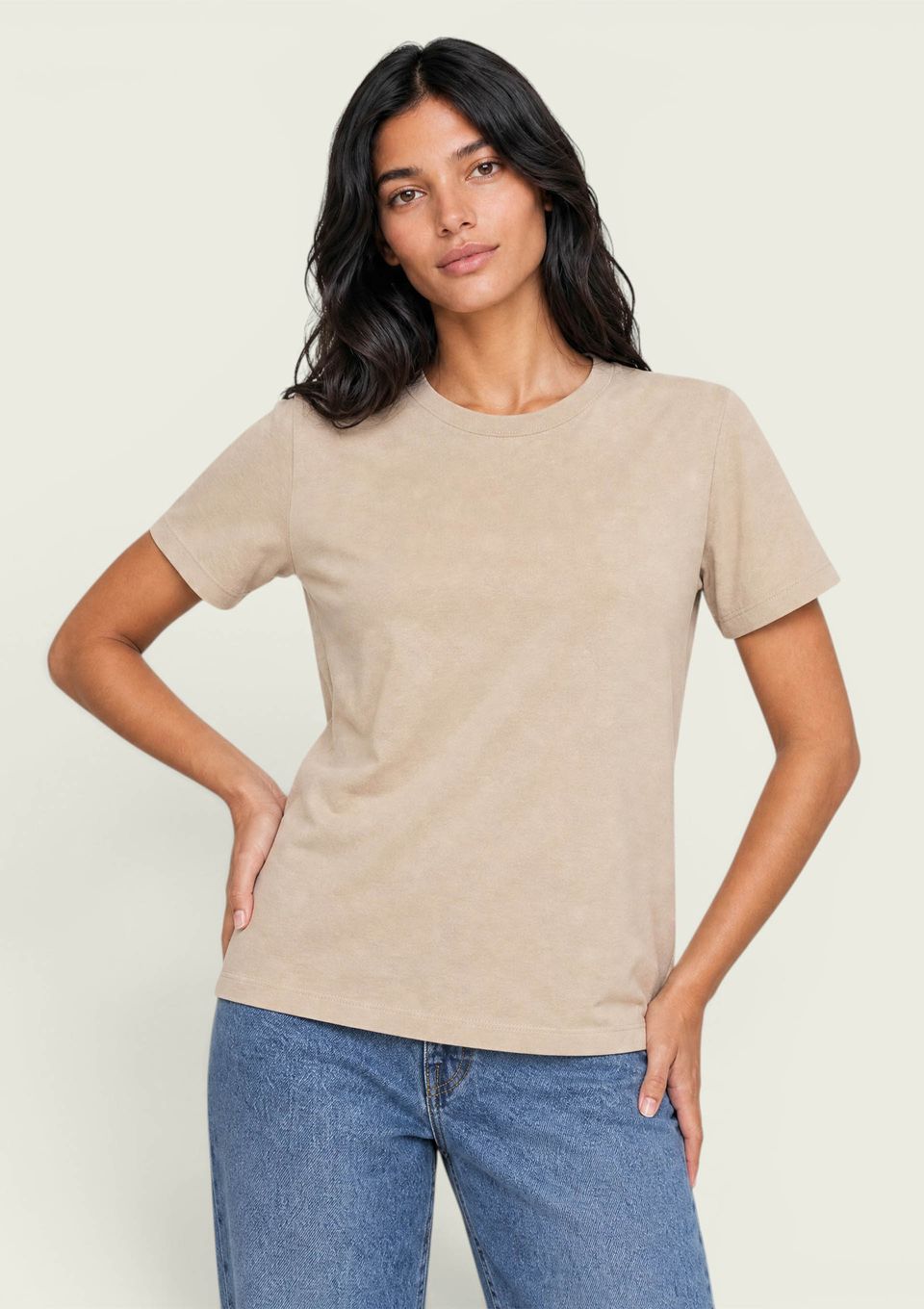 Camiseta Feminina Manga Curta em Malha Texturizada - Creme