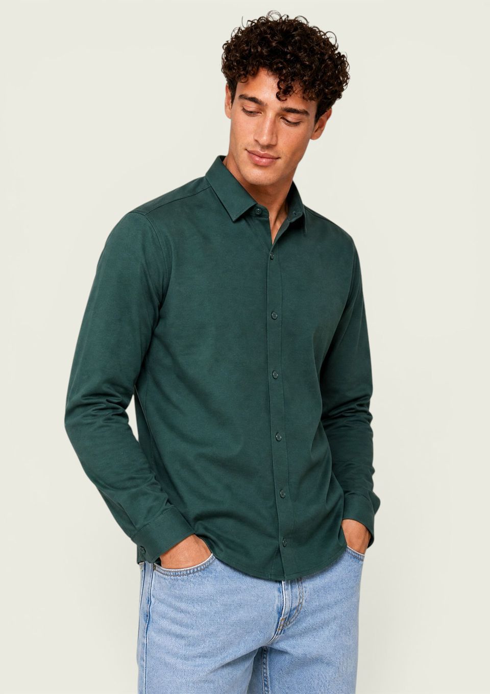 Camisa Masculina Manga Longa em Piquet - Verde