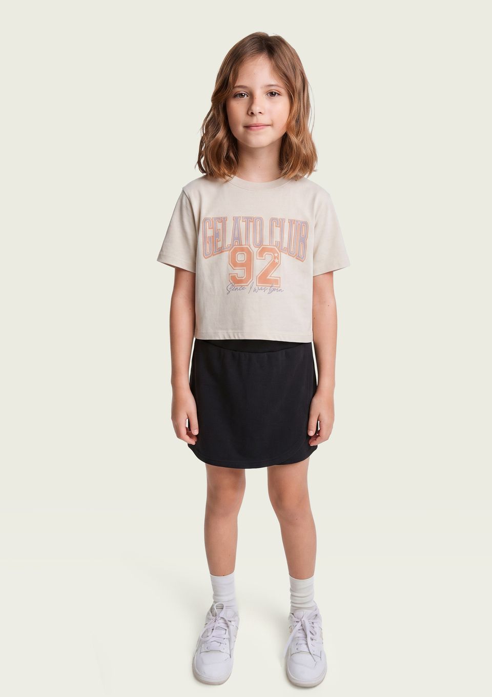 Conjunto Infantil Menina com Shorts Saia - Creme