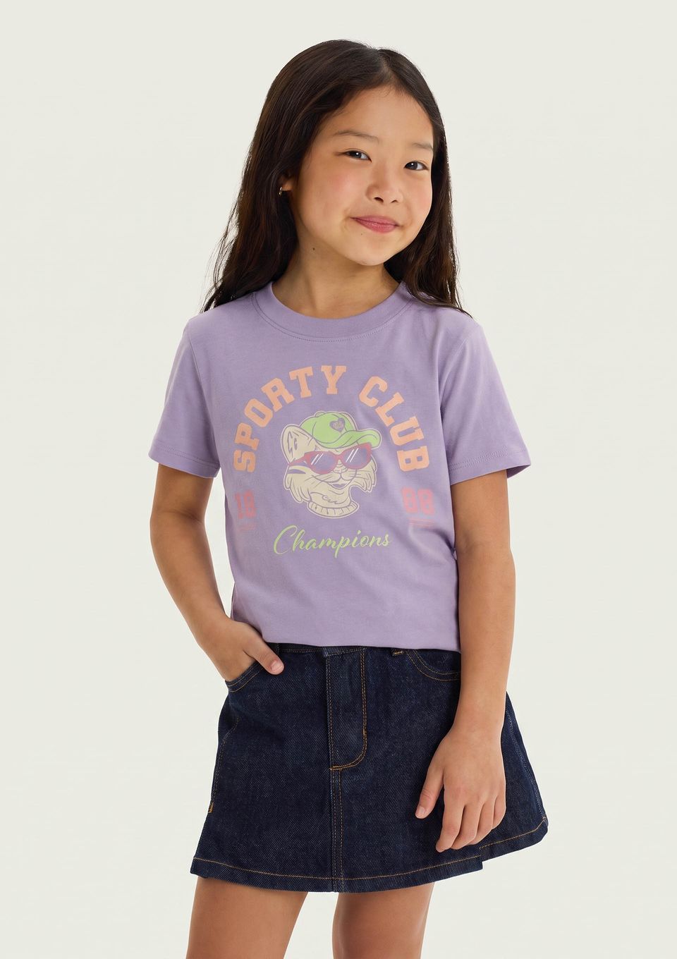 Blusa Infantil Menina Manga Curta com Estampa - Lilás