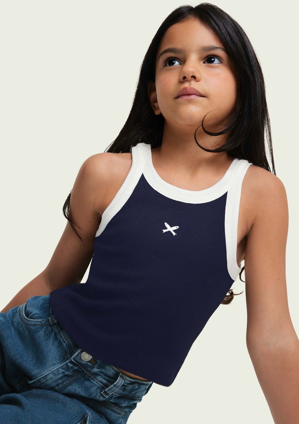 Regata Cropped Infantil Menina em Ribana - Azul