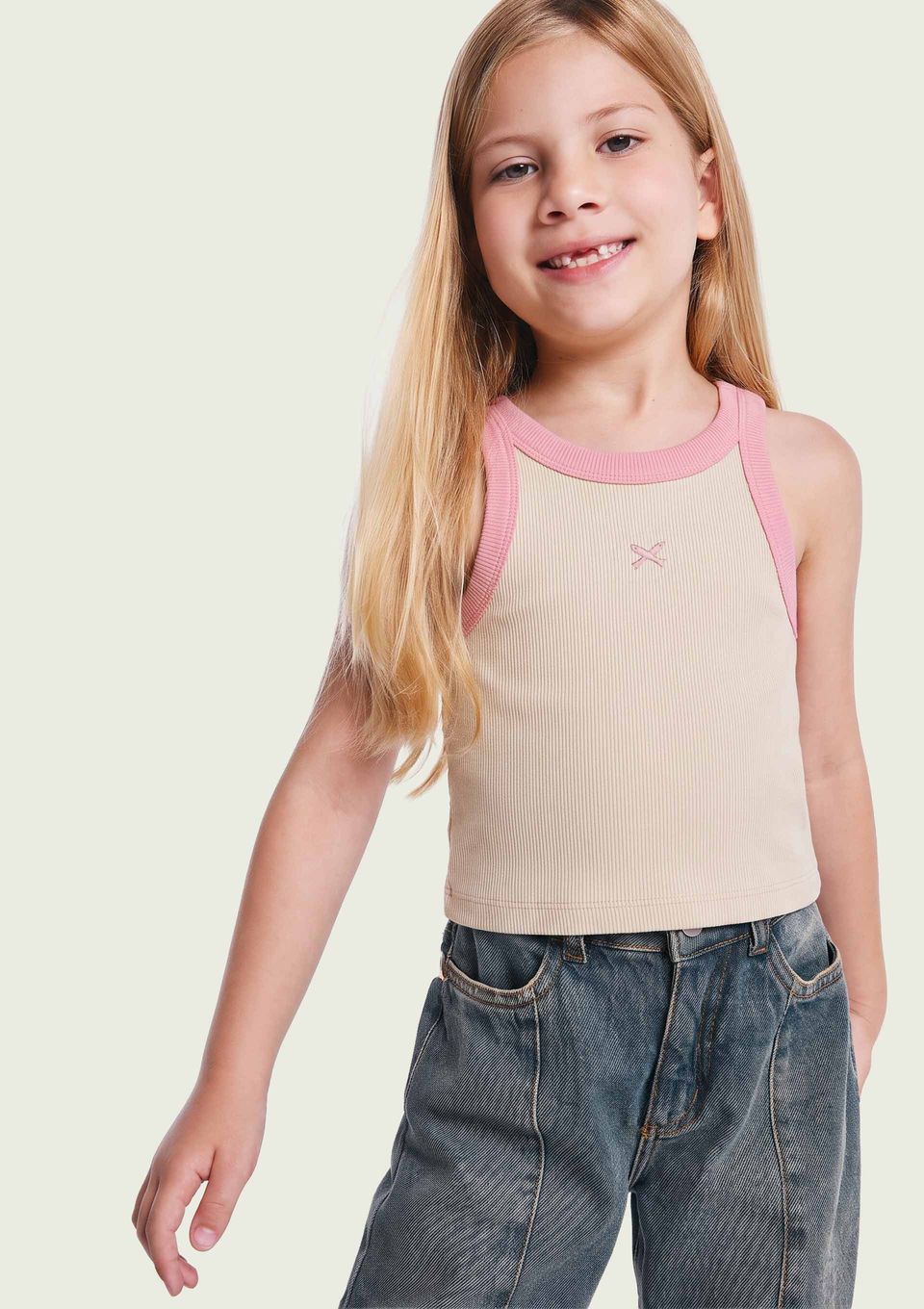 Regata Cropped Infantil Menina em Ribana - Creme