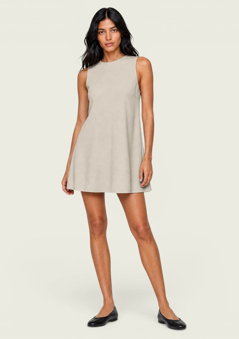 Vestido Curto Reto em Viscose - Bege