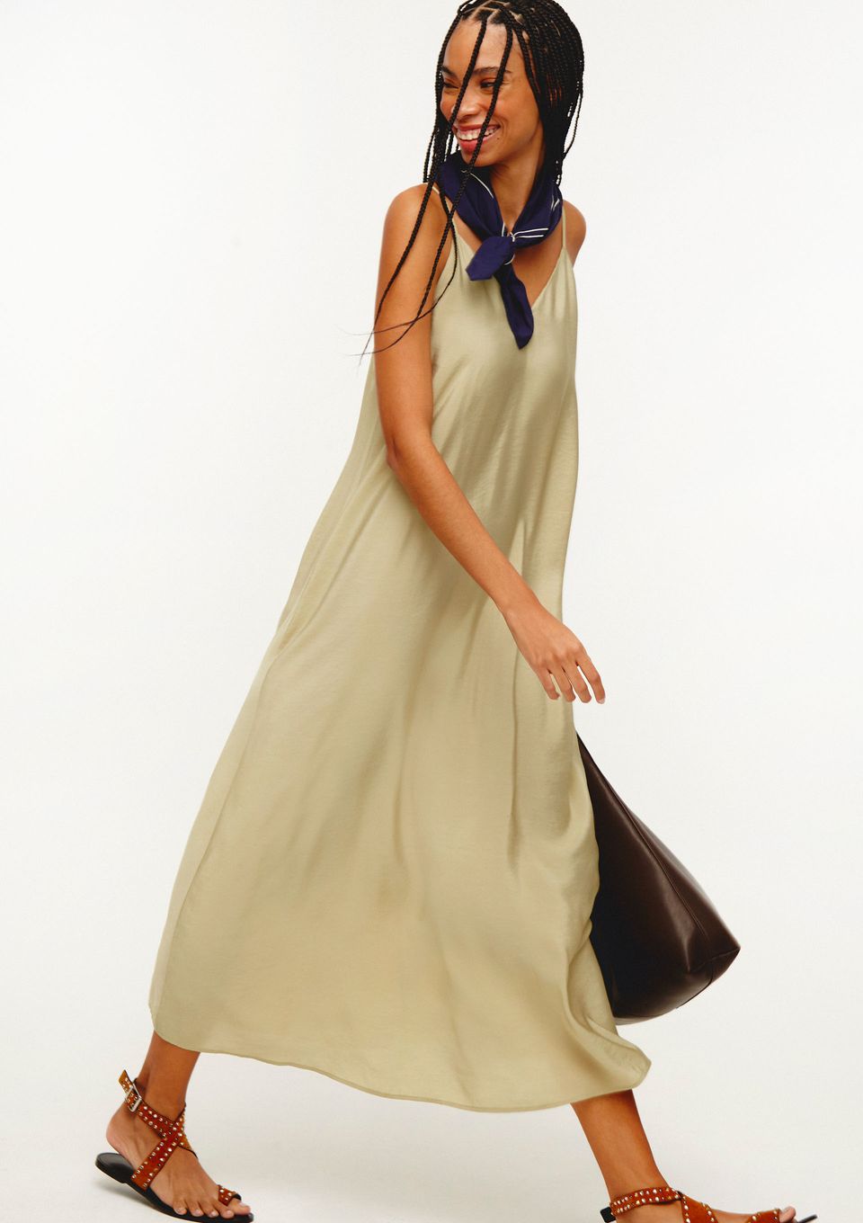 Vestido Midi Decote V em Modal - Verde