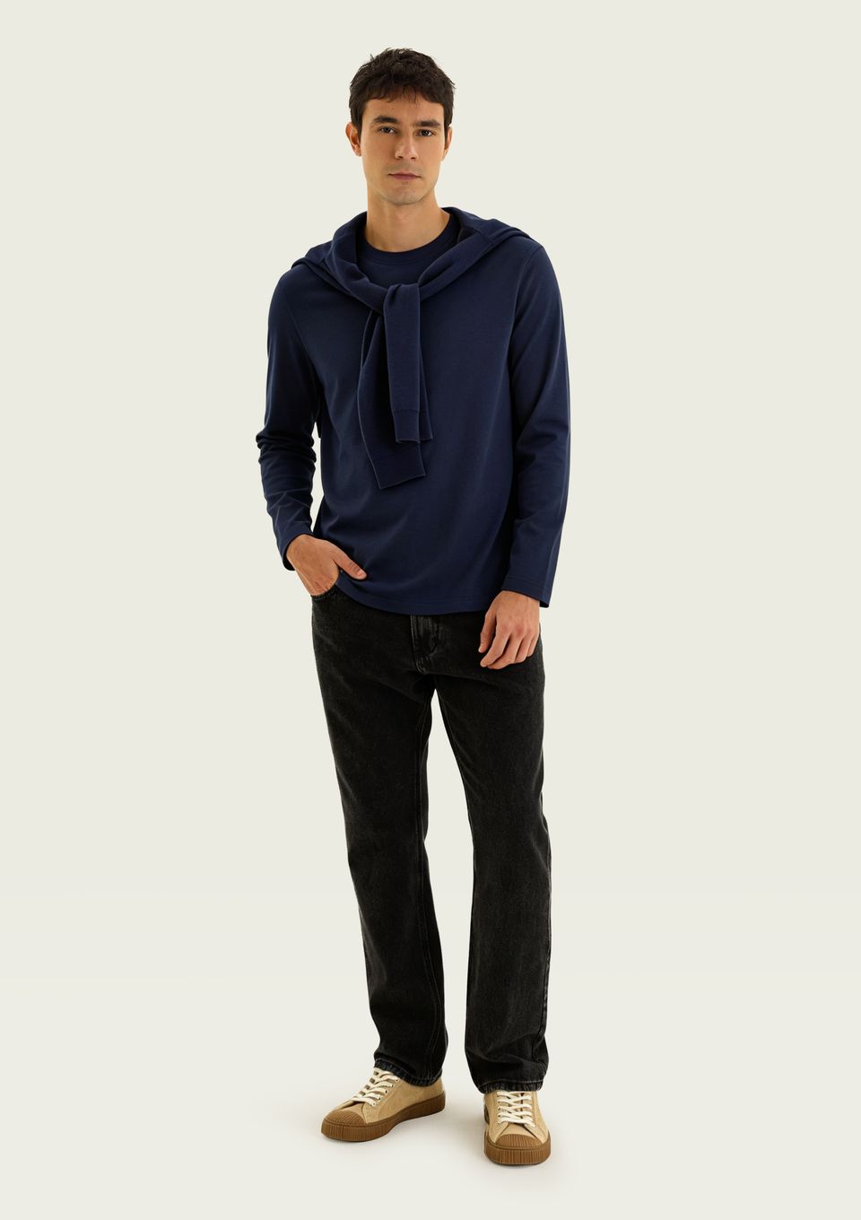 Camiseta Básica Masculina Manga Longa World - Azul