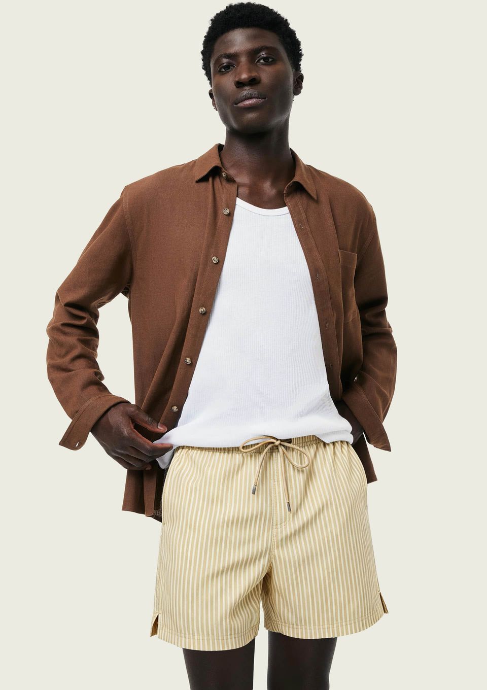 Shorts de Banho Masculino Listrado - Amarelo