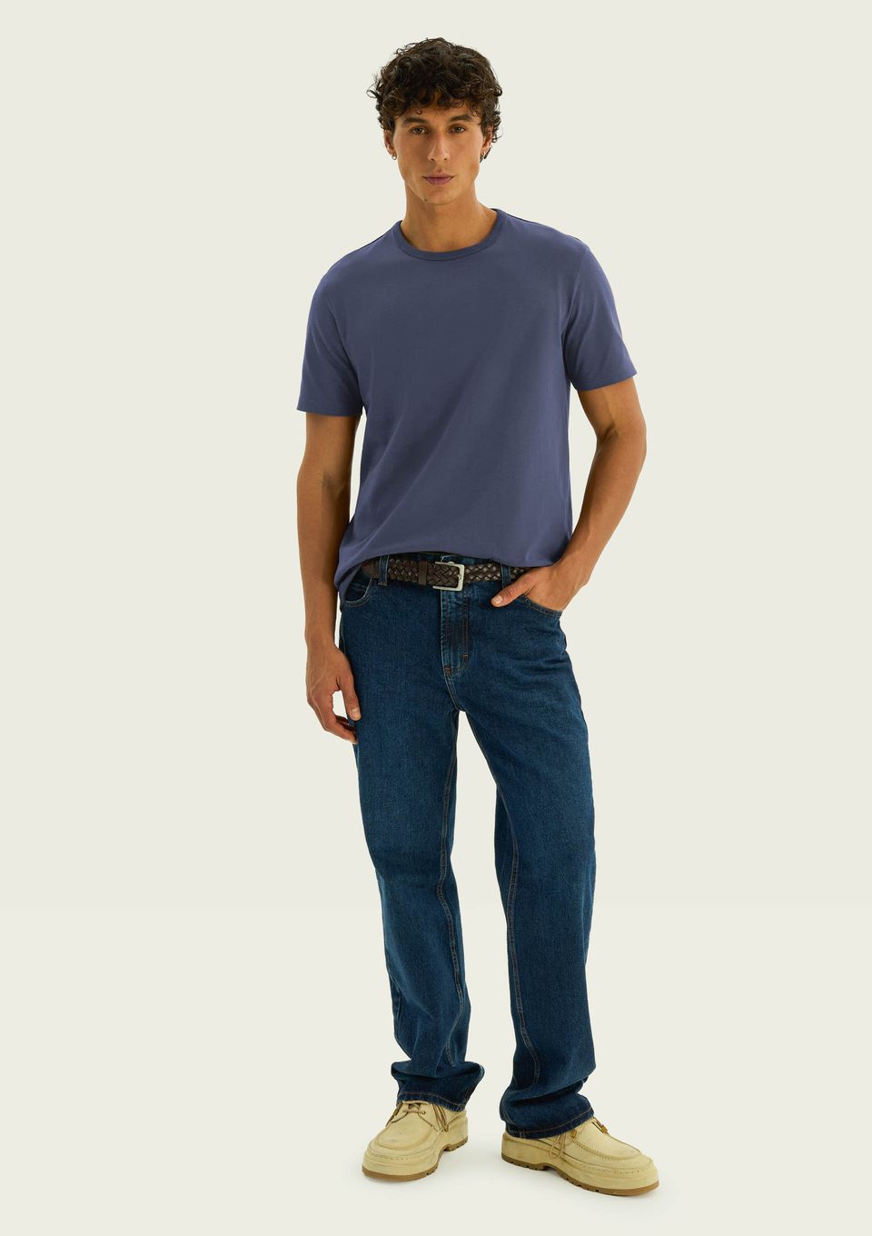 Camiseta Básica Masculina Areia em Algodão Peruano - Azul
