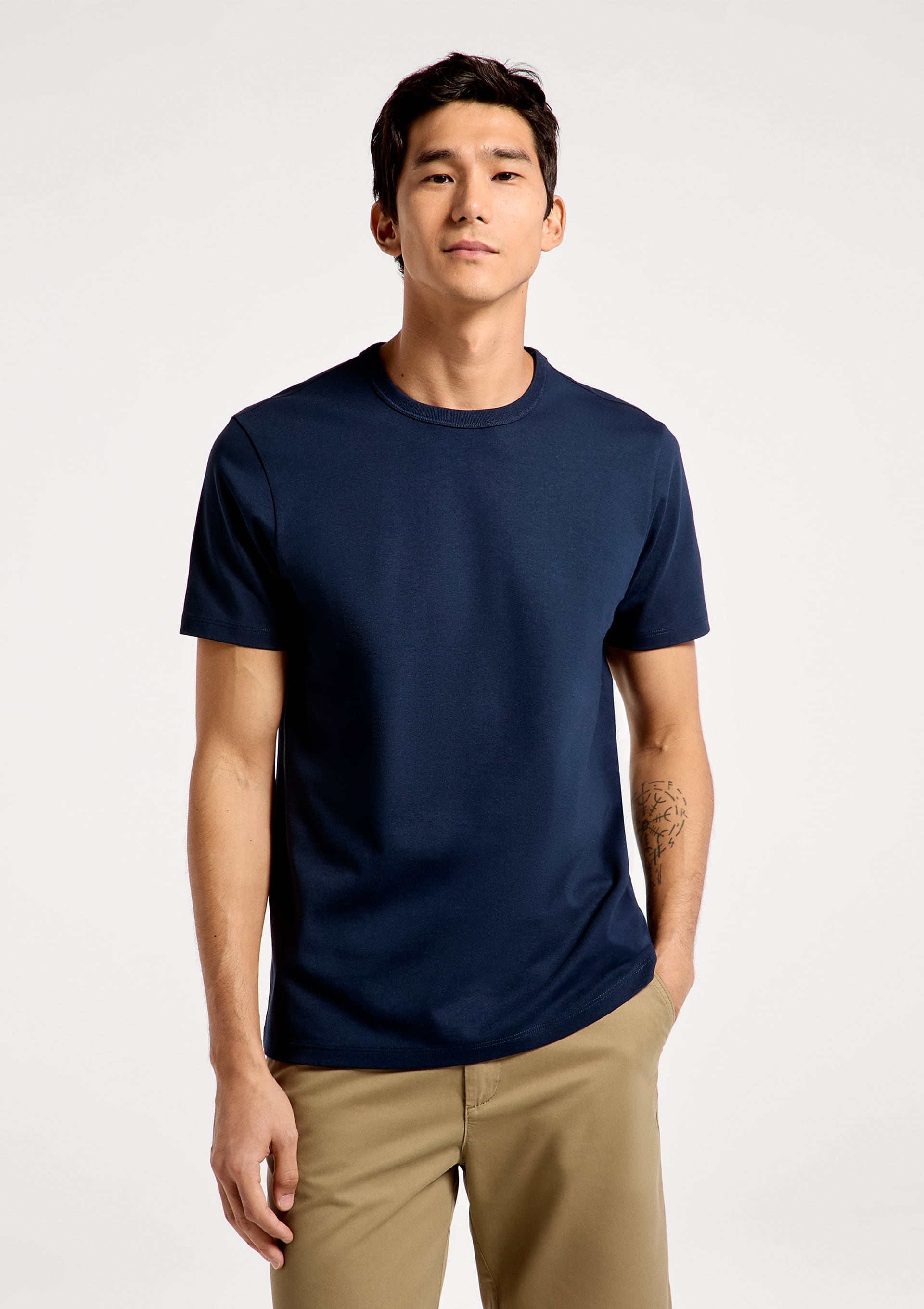 Camiseta Básica Masculina Areia Em Algodão Peruano - Azul