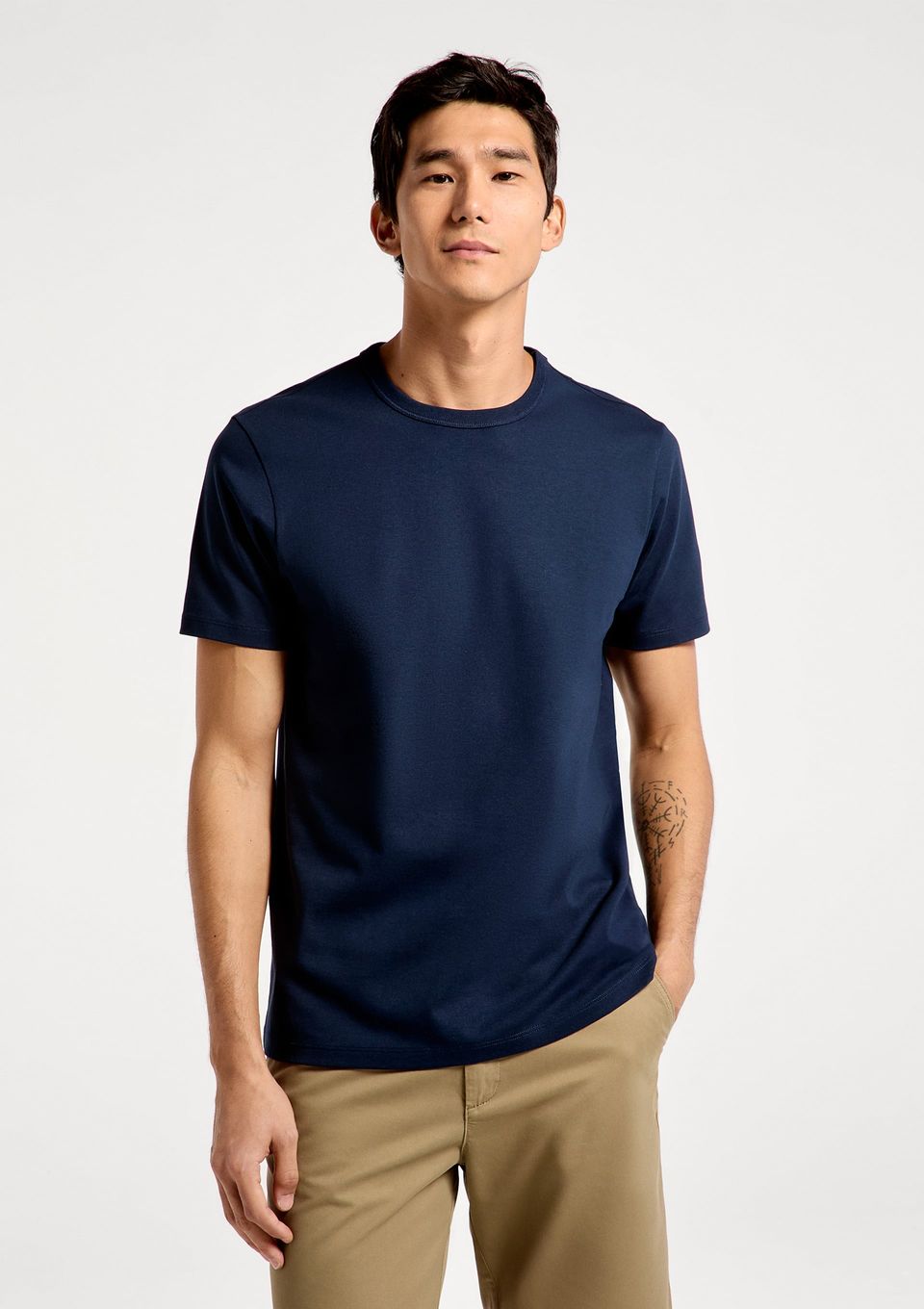 Camiseta Básica Masculina Areia em Algodão Peruano - Azul