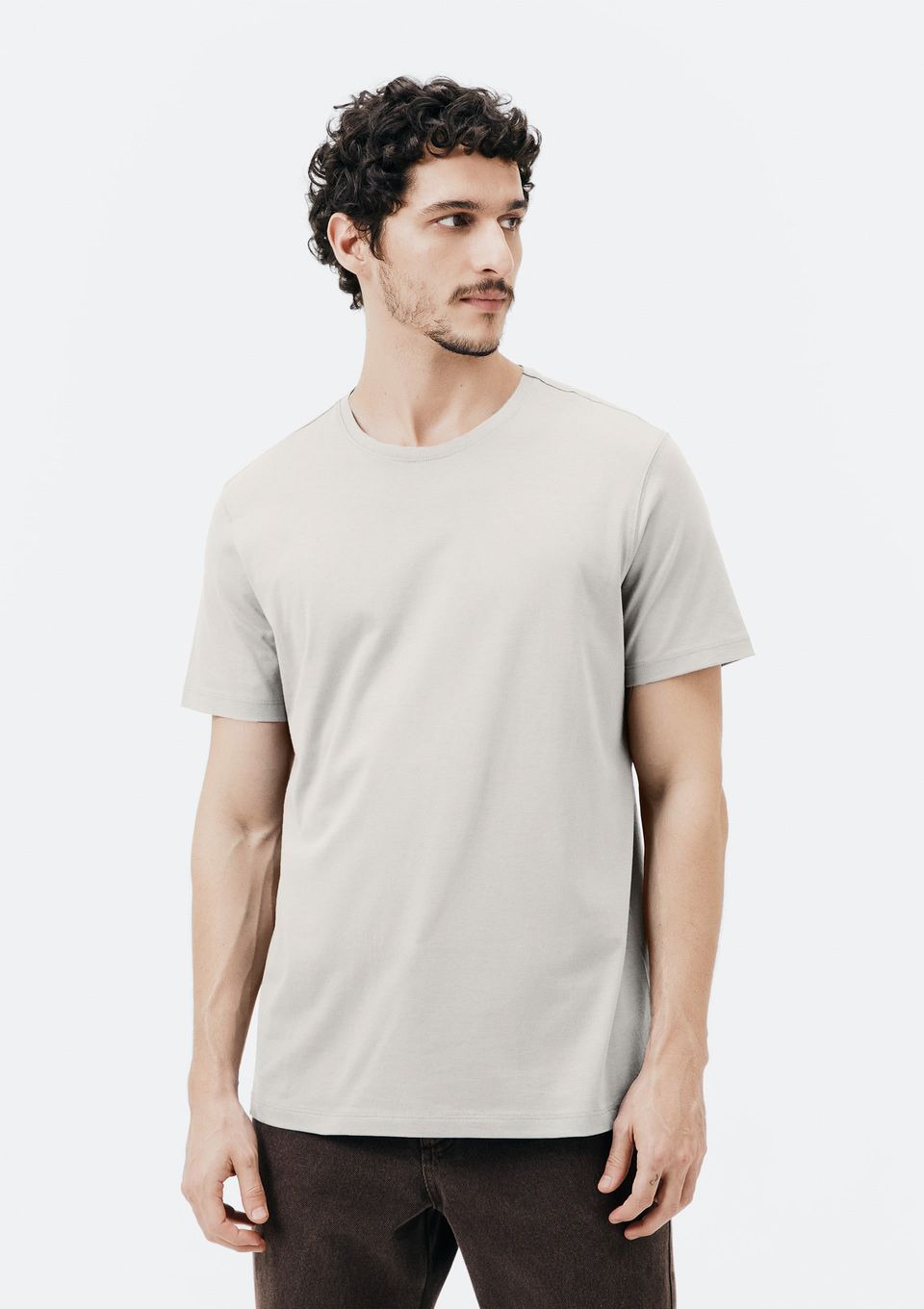 Camiseta Básica Masculina Manga Curta Pima - Bege