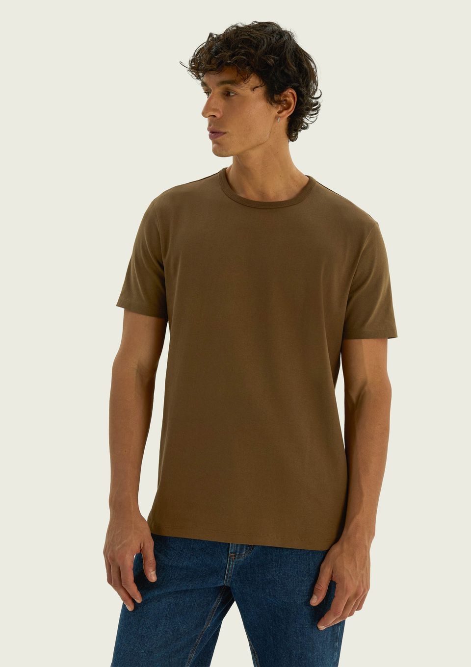 Camiseta Básica Masculina Areia em Algodão Peruano - Marrom