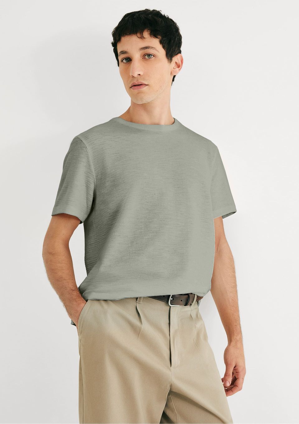 Camiseta Masculina Texturizada Regular - Cinza