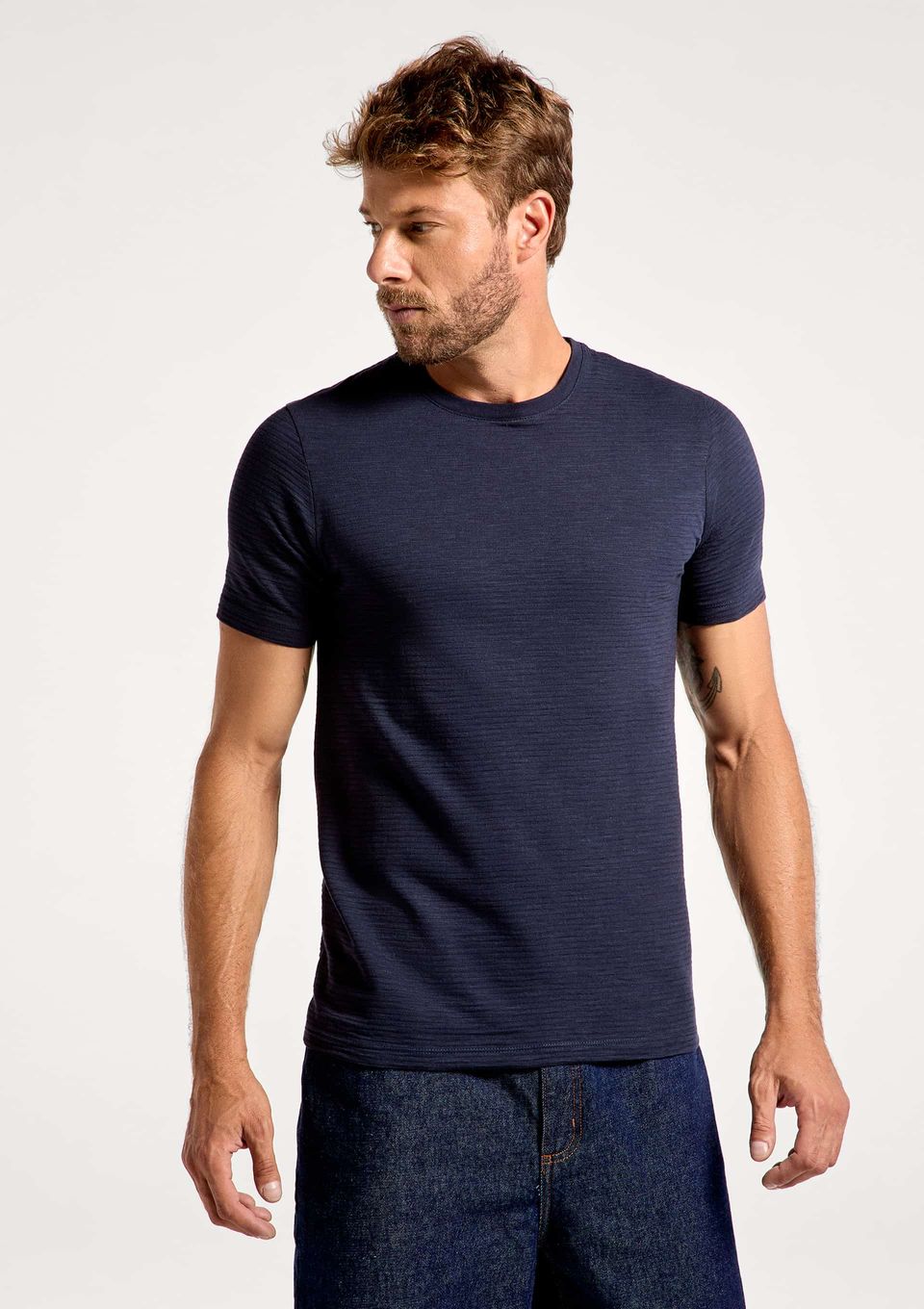 Camiseta Masculina Texturizada Regular - Azul