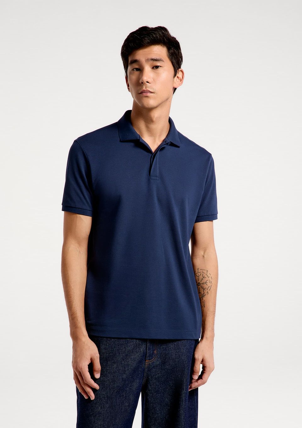 Camisa Polo Masculina em Piquet Pima - Azul