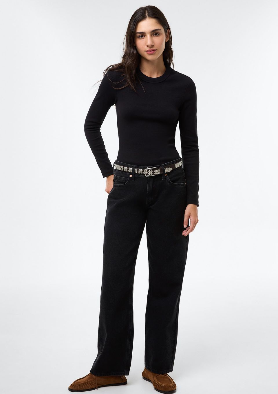 Calça Jeans Feminina Reta Cintura Baixa - Preto