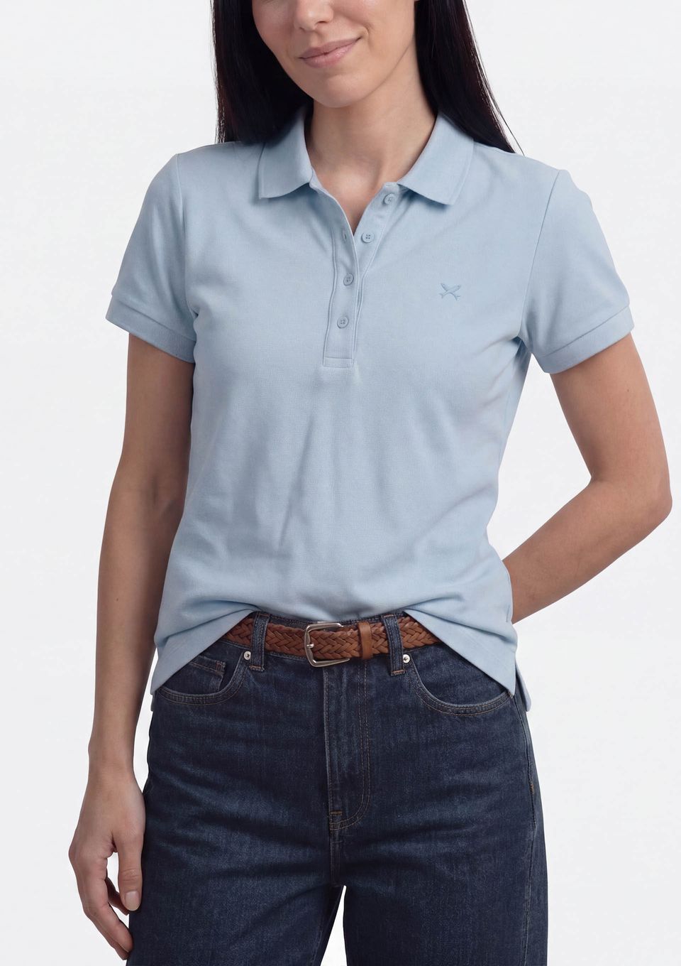 Polo Feminina Bordada em Malha Piquet - Azul