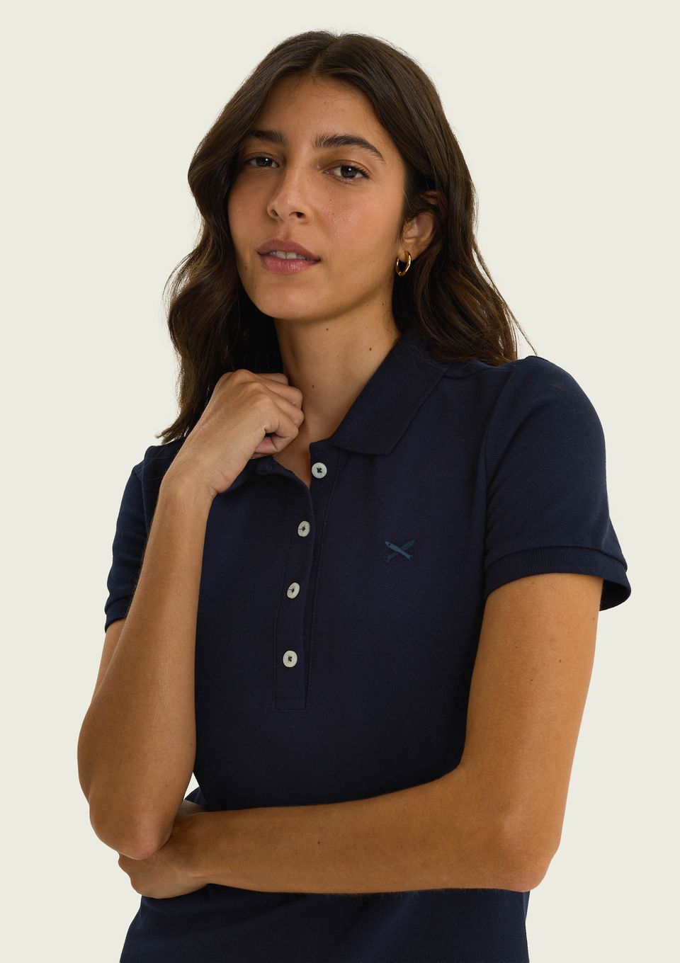 Polo Feminina Bordada em Malha Piquet - Azul