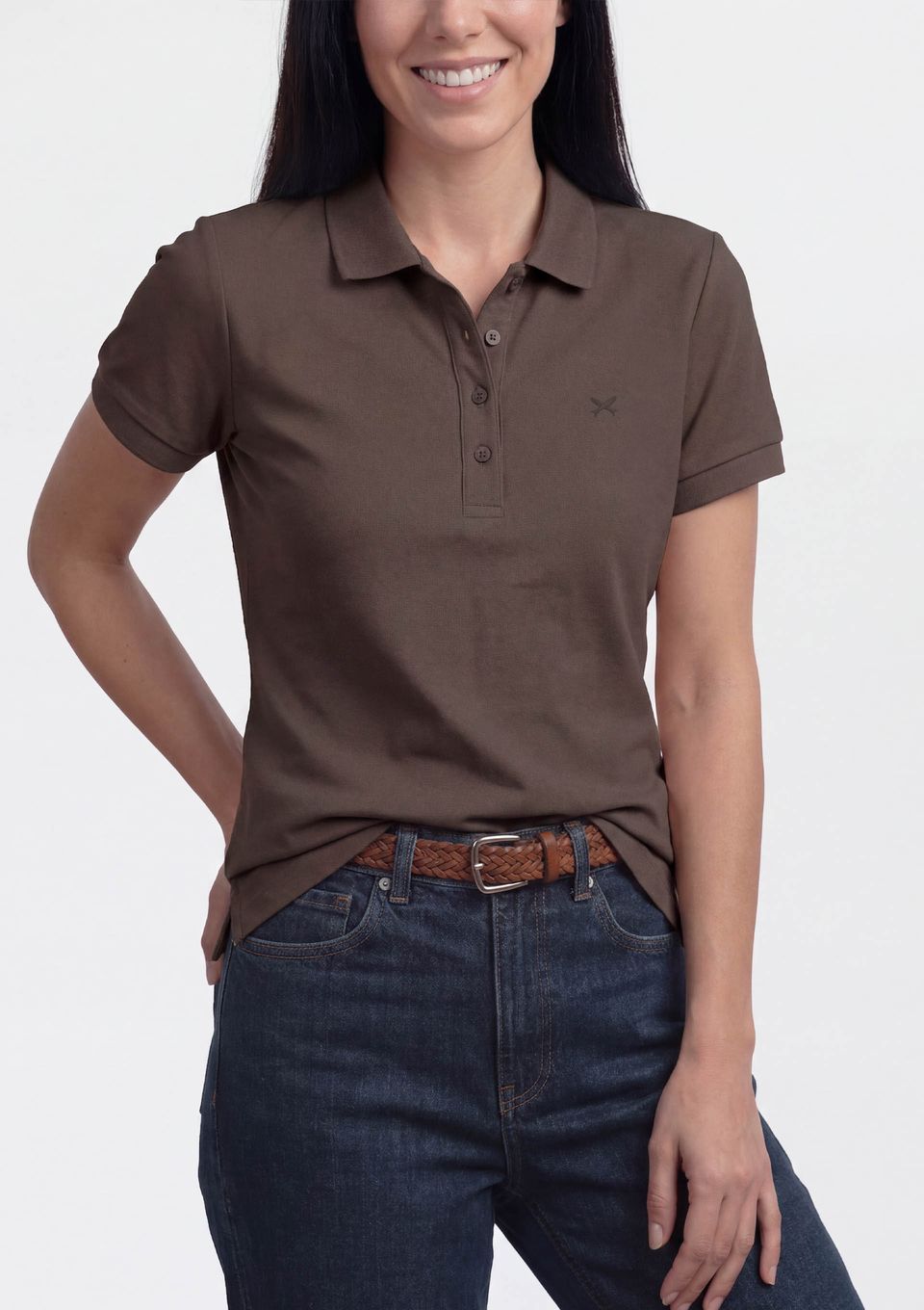 Polo Feminina Bordada em Malha Piquet - Marrom