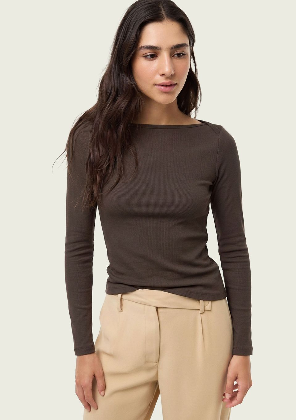Blusa Feminina Manga Longa com Elastano - Marrom