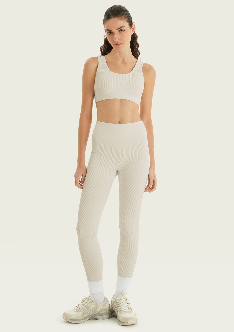 Calça Legging Feminina Canelada Sem Costura - Off White