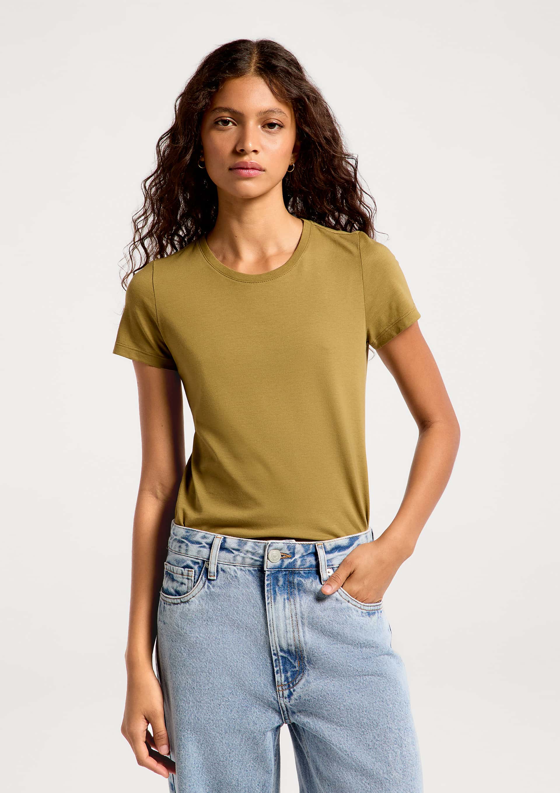 Camiseta Básica Feminina Slim World - Verde — Hering