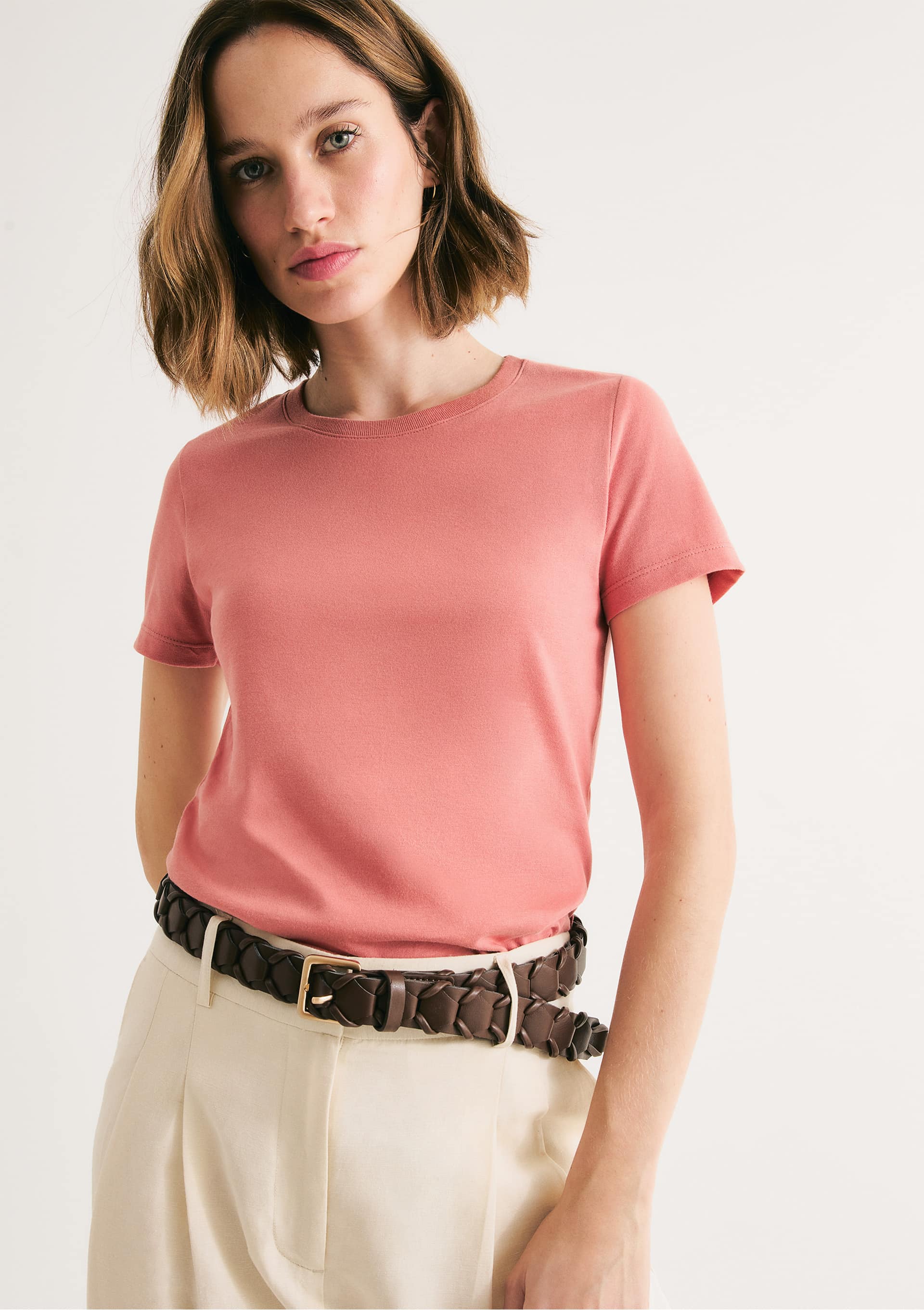 Camiseta Básica Feminina Slim World - Rosa — Hering