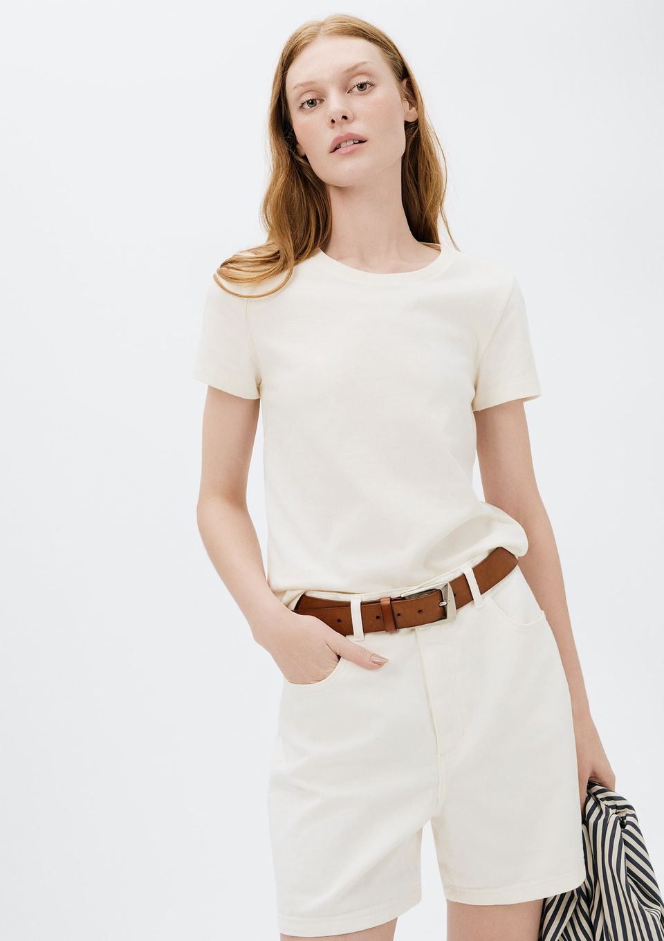 Camiseta Básica Feminina Slim World - Creme