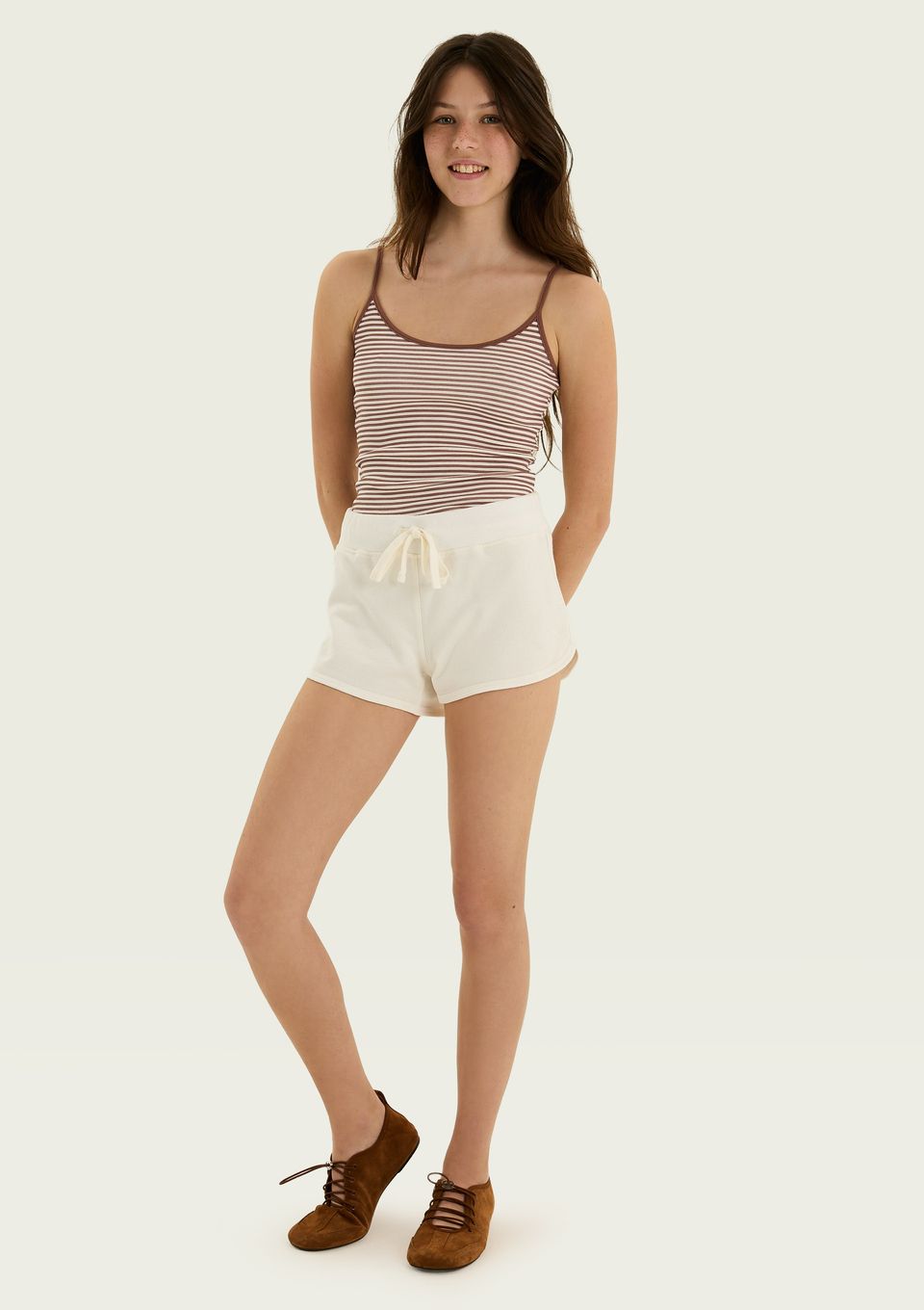 Shorts Teen Runner com Bordado - Off White
