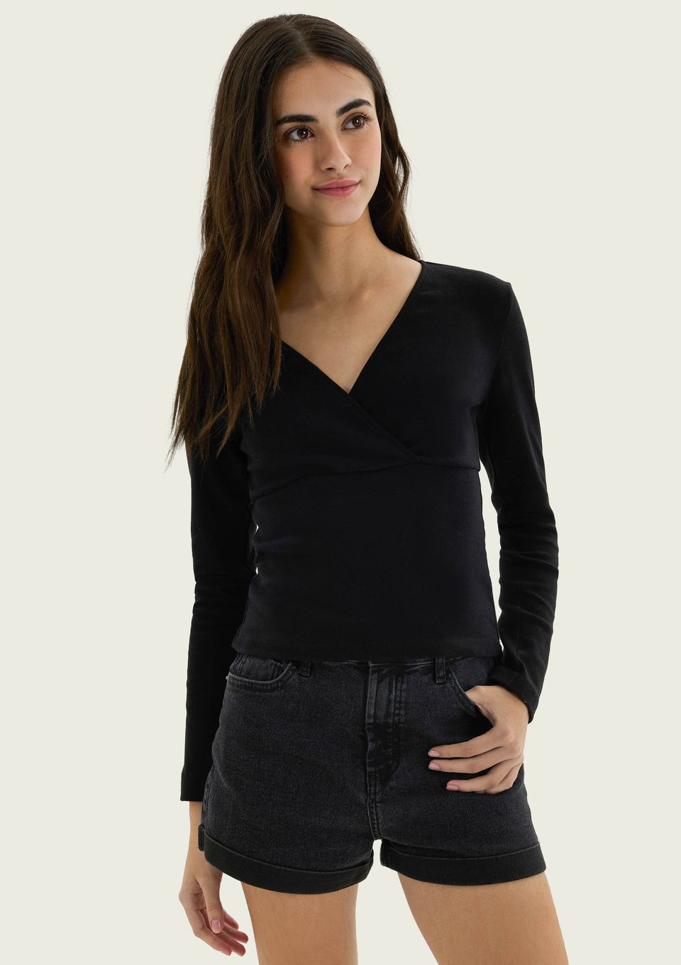 Shorts Jeans Teen Reto Cintura Baixa - Preto