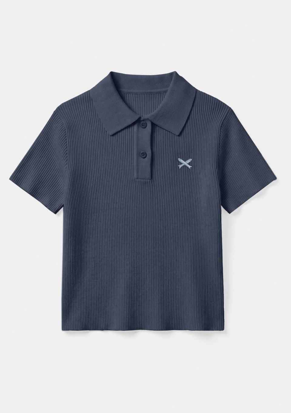 Polo Infantil Menina Manga Curta em Tricô Leve - Azul