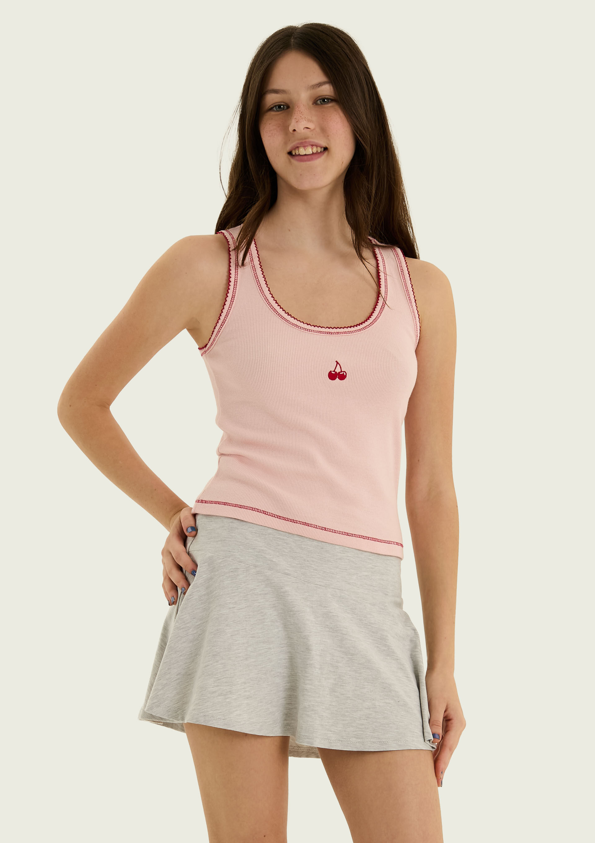 Regata Teen Em Ribana Com Bordado - Rosa