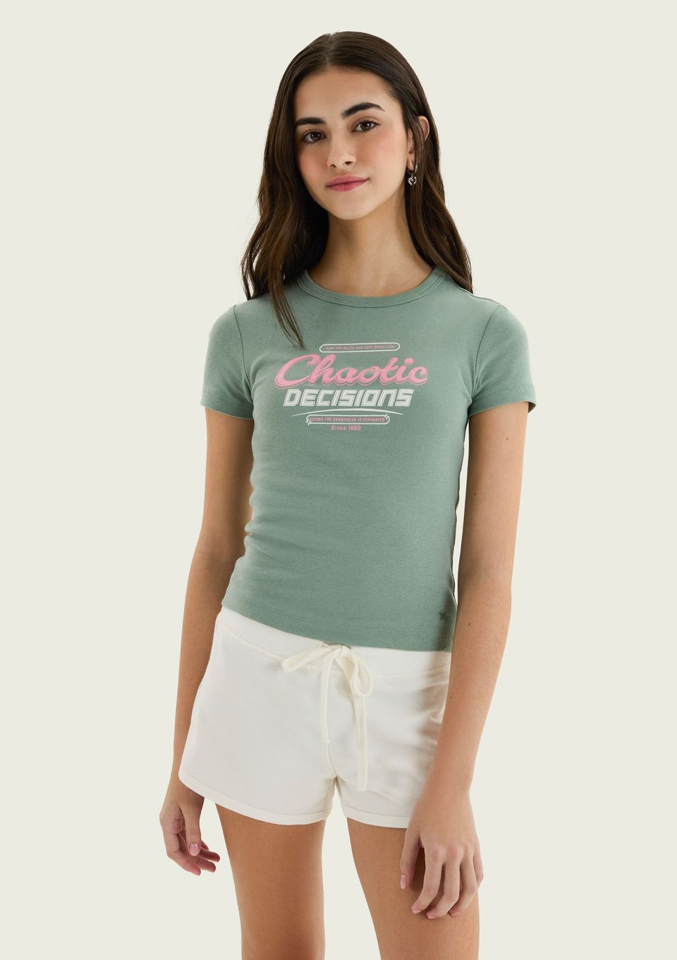 Camiseta Teen Manga Curta com Estampa - Verde