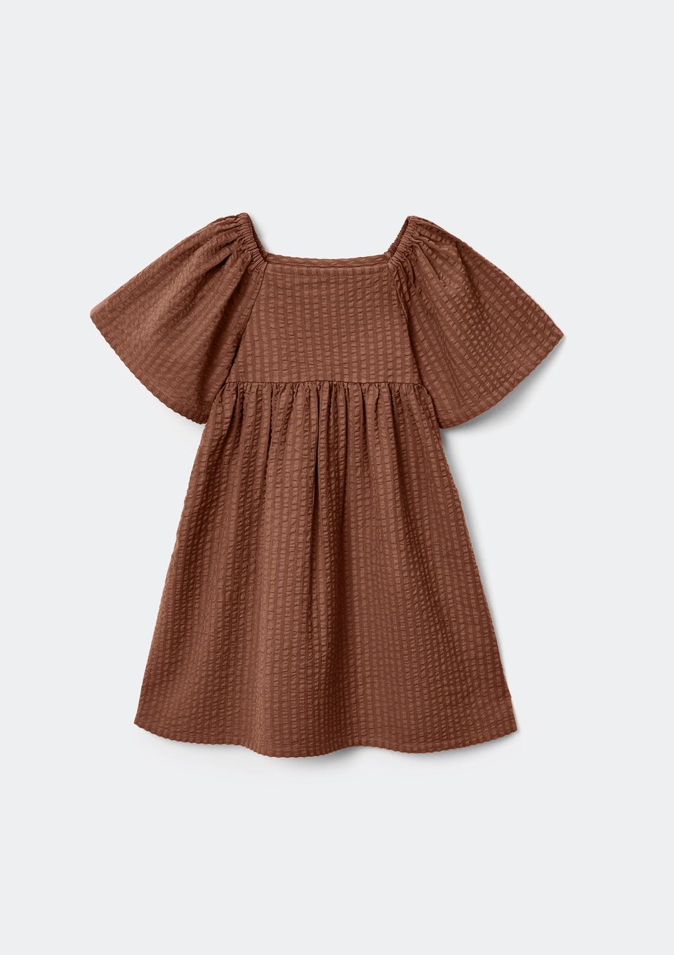 Vestido Infantil Manga Curta Texturizado - Marrom