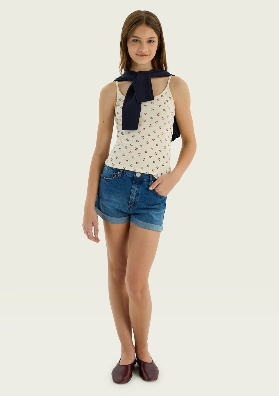 Shorts Jeans Teen Reto Cintura Baixa - Azul