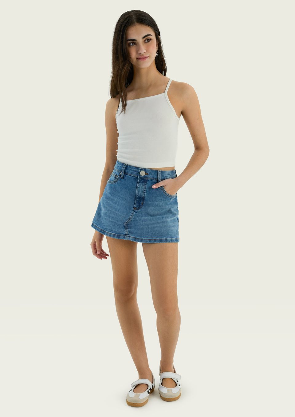 Shorts Saia Jeans Teen Reto Cintura Baixa - Azul