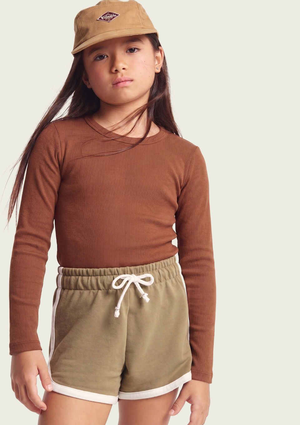 Blusa Infantil Menina Manga Longa em Ribana Canelada - Marrom