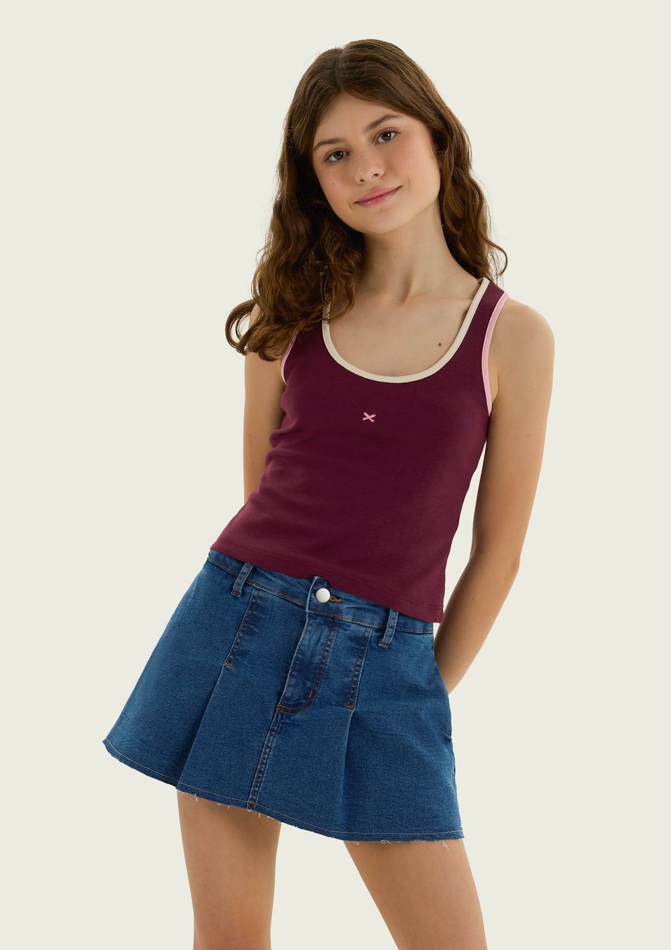Shorts Saia Jeans Teen Cintura Baixa Barra A Fio - Azul