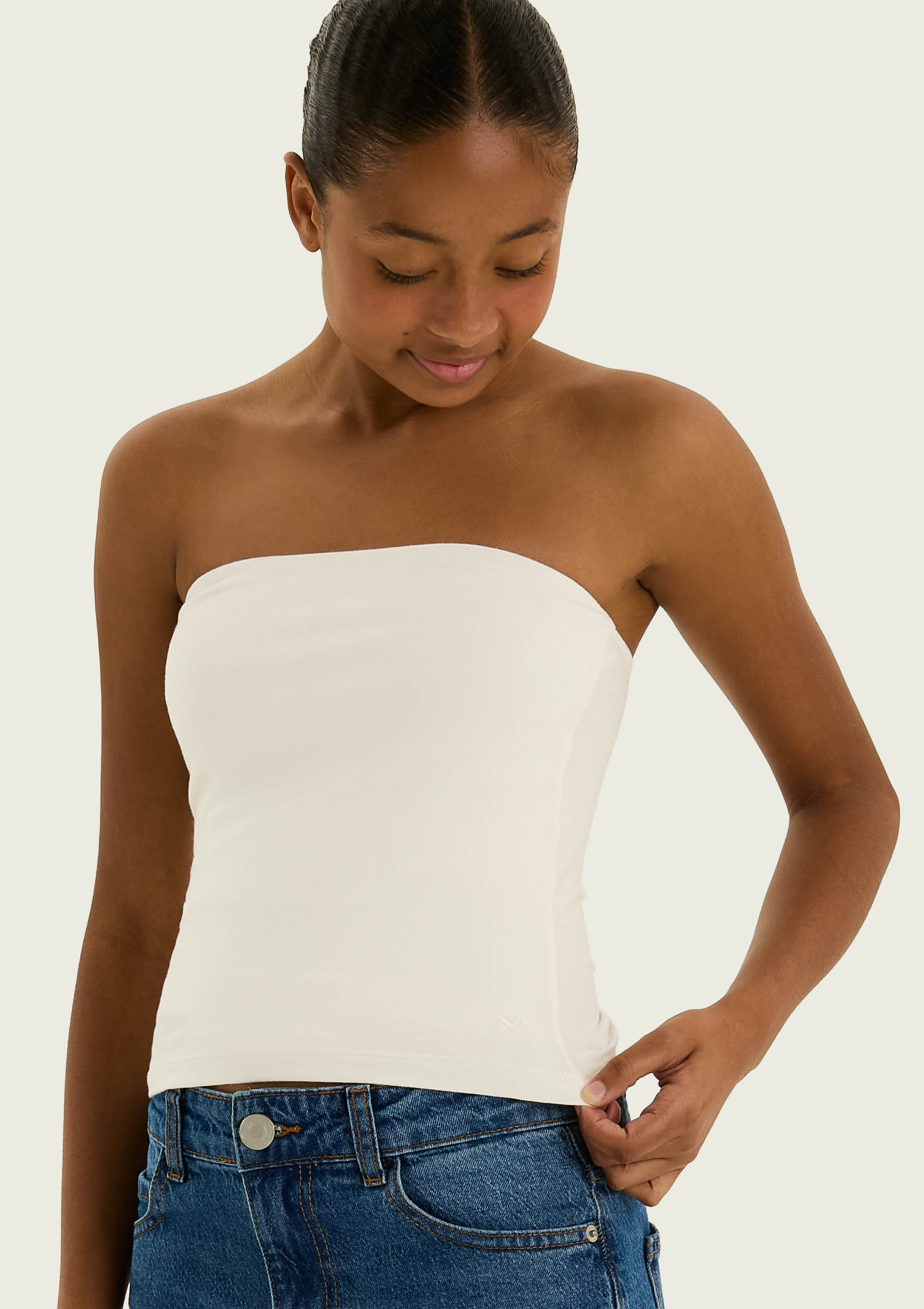 Blusa Teen Sem Alças Texturizada - Off white