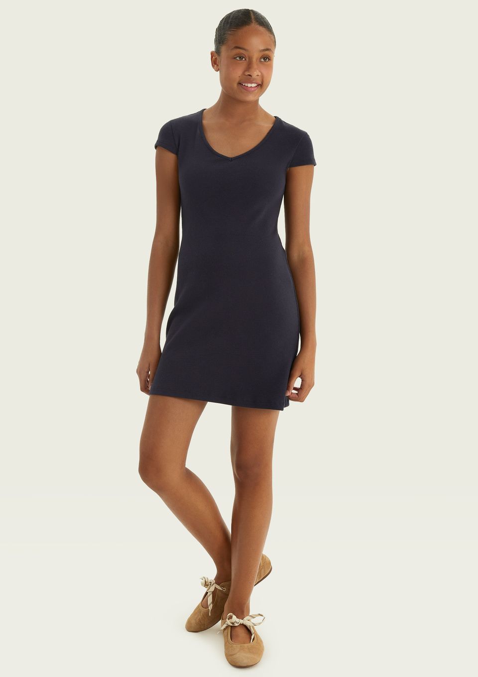 Vestido Teen Curto Decote V - Azul