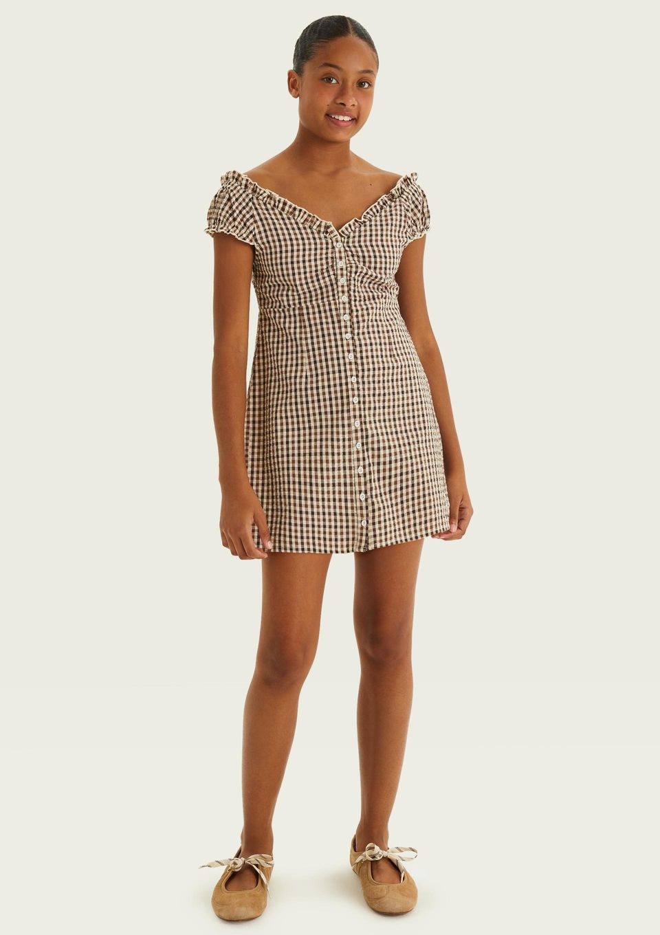 Vestido Curto Teen Ombro A Ombro em Anarruga - Azul