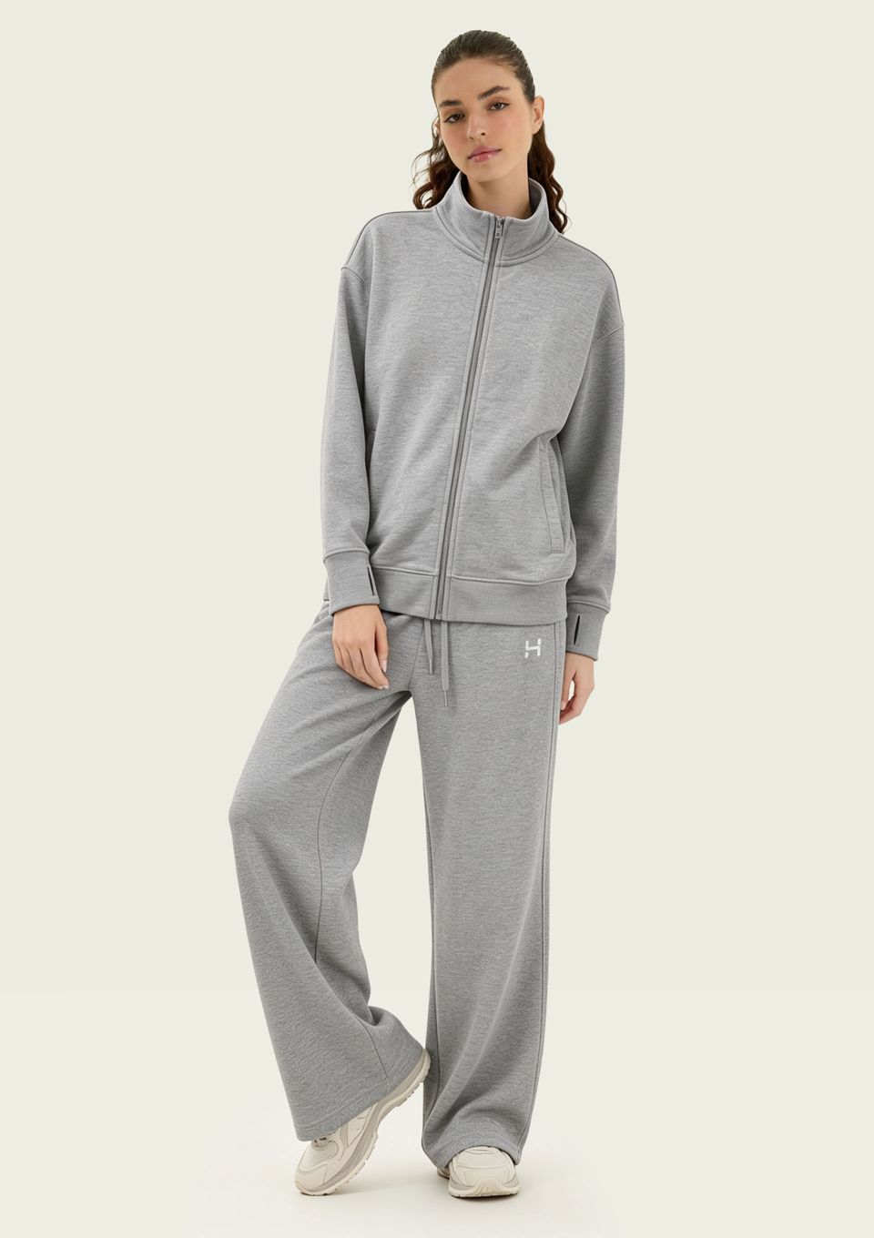 Calça Esportiva Feminina Wide Leg em Modal - Cinza